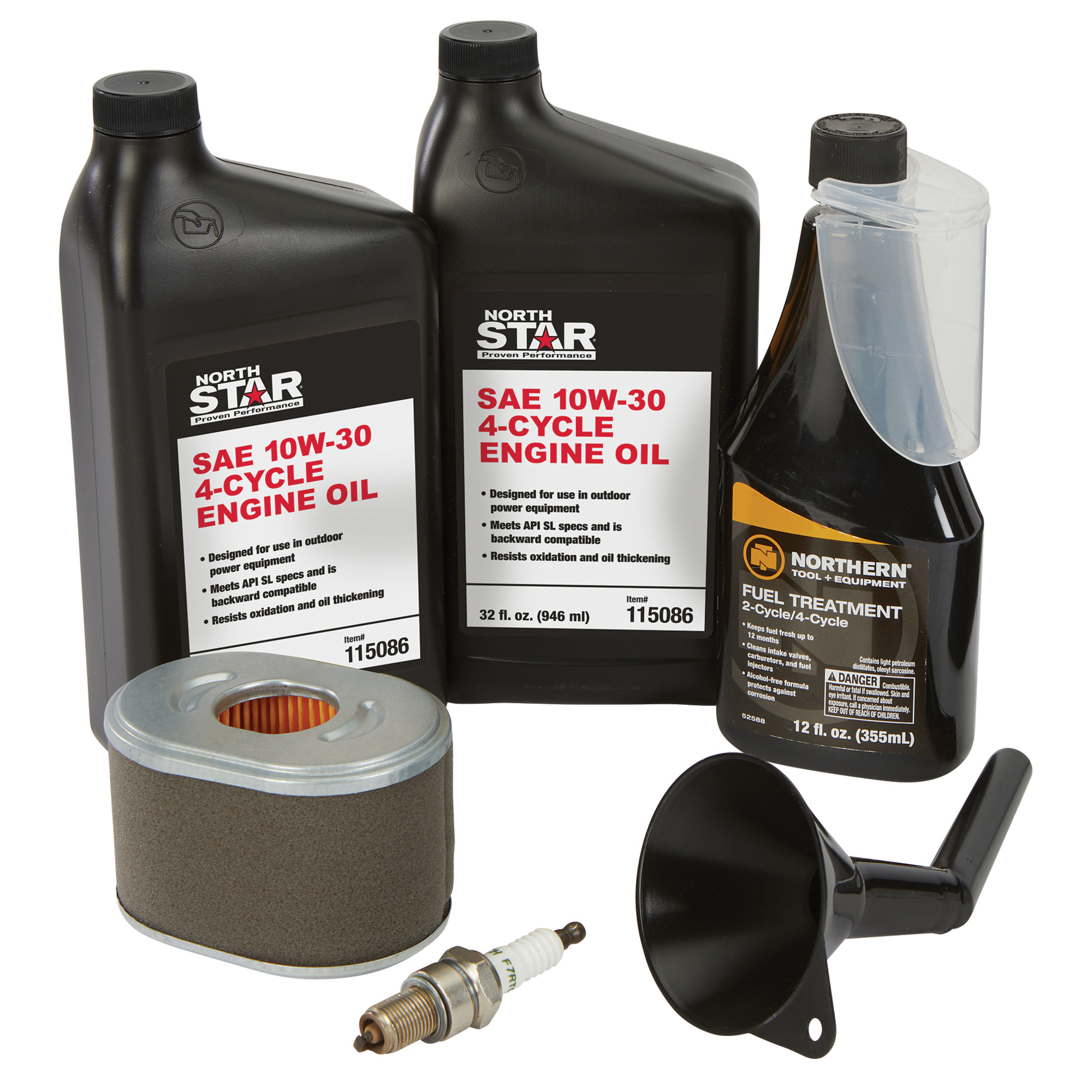 NorthStar Maintenance Kit for NorthStar 180CC and 225CC Engines, 2 Qts. 10/30W Oil, 8-Oz. Fuel Additive, Funnel, Filter and Spark Plug, Model# 805642